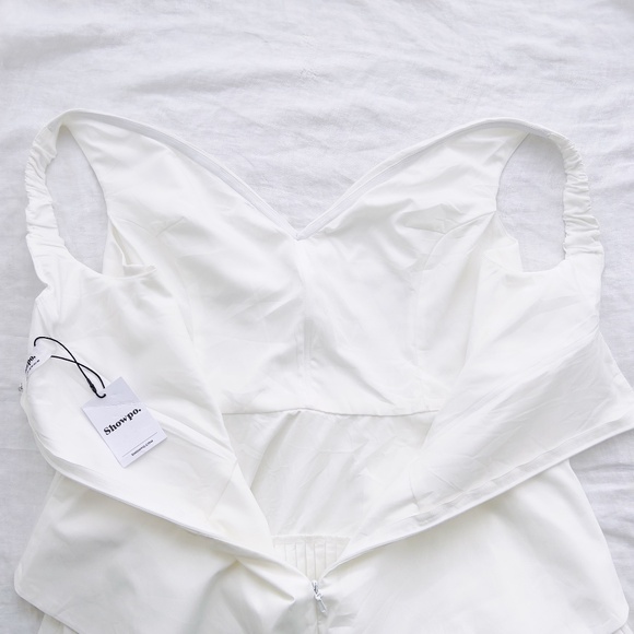 NWT Showpo Izara Mini Dress Size 16 Off the Shoulder Pleated Fit & Flare - Picture 14 of 14